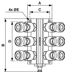 Prevost 4-10 Port 3/4" Female NPT Wall Manifold 36 0000050133 Mf 104S6 Is -