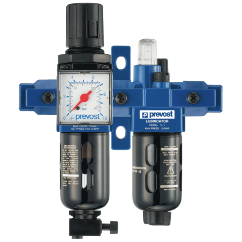 Prevost Alto 1 - 2-Piece-Set - 1/4'' Filter-Regulator-Lubricator (Gauge Included) With Wall Bracket And Pipe Adapters