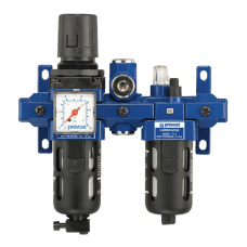 Prevost Alto 2 - 2-Piece-Set - 3/8'' Filter-Regulator-Lubricator (Gauge Included) With Wall Bracket, Diverter Block And Pipe Adapters