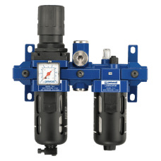 TB SME203 Prevost Alto 3 - 2-Piece-Set - 1/2'' Filter-Regulator-Lubricator (Gauge Included) With Wall Bracket, Diverter Block And Pipe Adapters